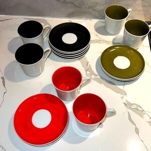 JSC Japan MCM 17 Piece Matte & Gloss Glaze Espresso Cups and Saucers Set